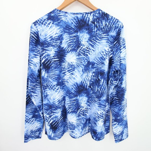 Lands' End Rash Guard Size Large Blue Tie Dye Pattern Scoop Neck Long Sleeve UPF - Picture 10 of 10